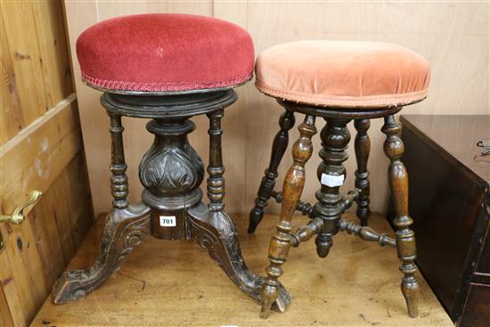 Two adjustable piano stools